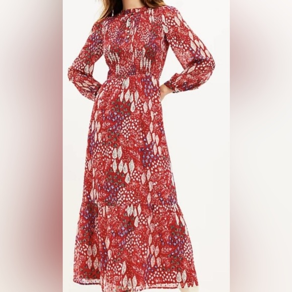 LOFT Red and Purple Long Sleeve Dress - Picture 3 of 14